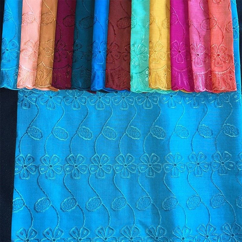 Floral Eyelet Embroidery 100% Polyster Lace Fabric